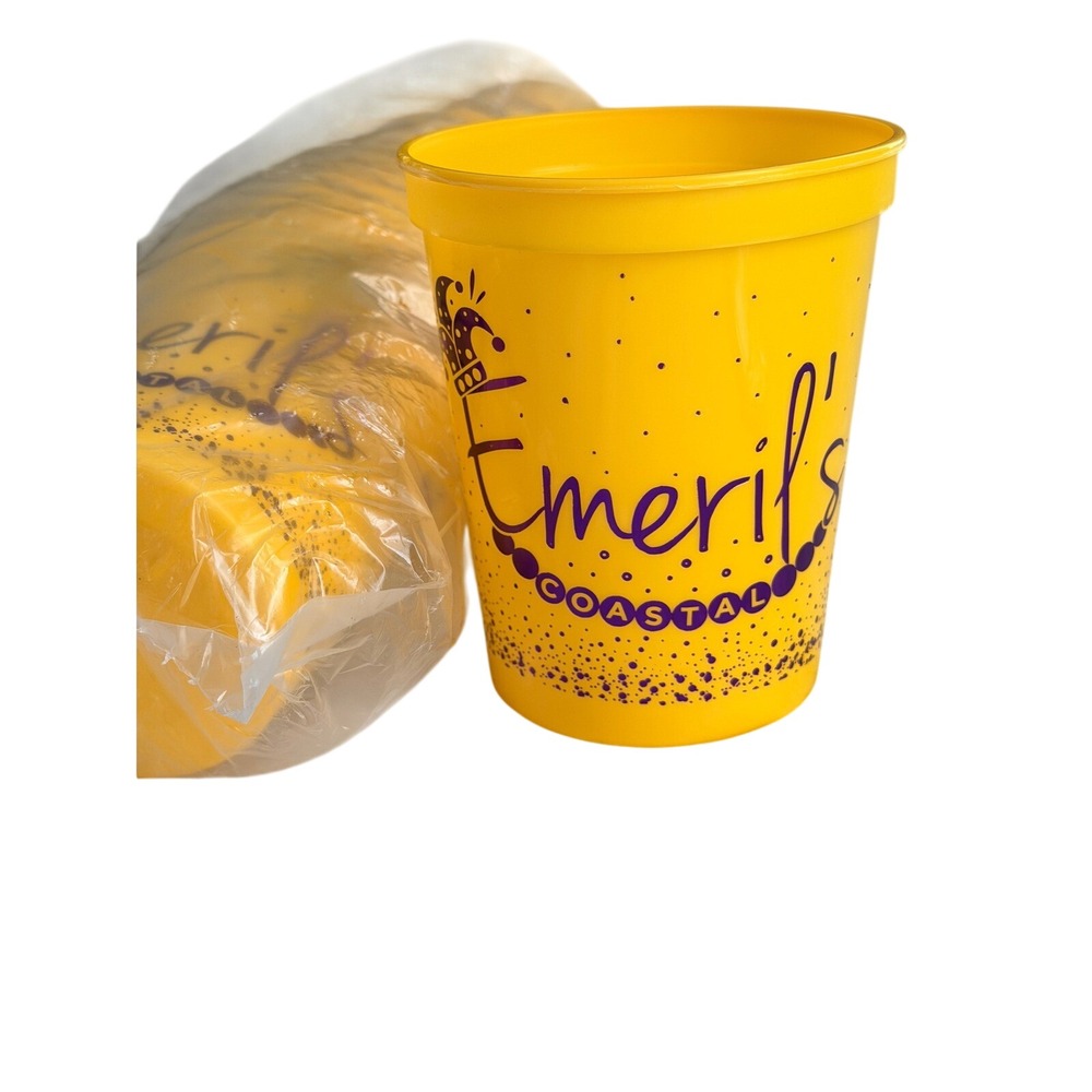 Sleeve of 25 Emeril's Coastal Plastic Reusable Stadium Cups Yellow Mardi Gras